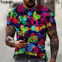 Summer New Hip Hop Short Sleeve Men T-shirt Loose Casual Fashion Vintage Color Matching O-Neck  Letter Abstract T Shirt Top Tee