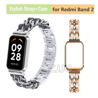 สายรัดพร้อมกล่องโลหะสำหรับ Redmi Smart Band 2 Sylish สายนาฬิกาข้อมือ Plus สายข้อมือสำหรับเปลี่ยนหนังสำหรับ Redmi Band 2