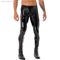 ☬Sdeifhruhvfu Calças De Couro Preto Para Homens Calças ผอม Motocicleta Zíper Biredirectional Leggings Masculinos Motociclismo