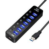 ☒✒ 4 7 Port USB 3.0 Hub Splitter USB Hub 3.0 with Individual Power Switches LED Indicator EU US AU UK Power Adapter for MacBook Air