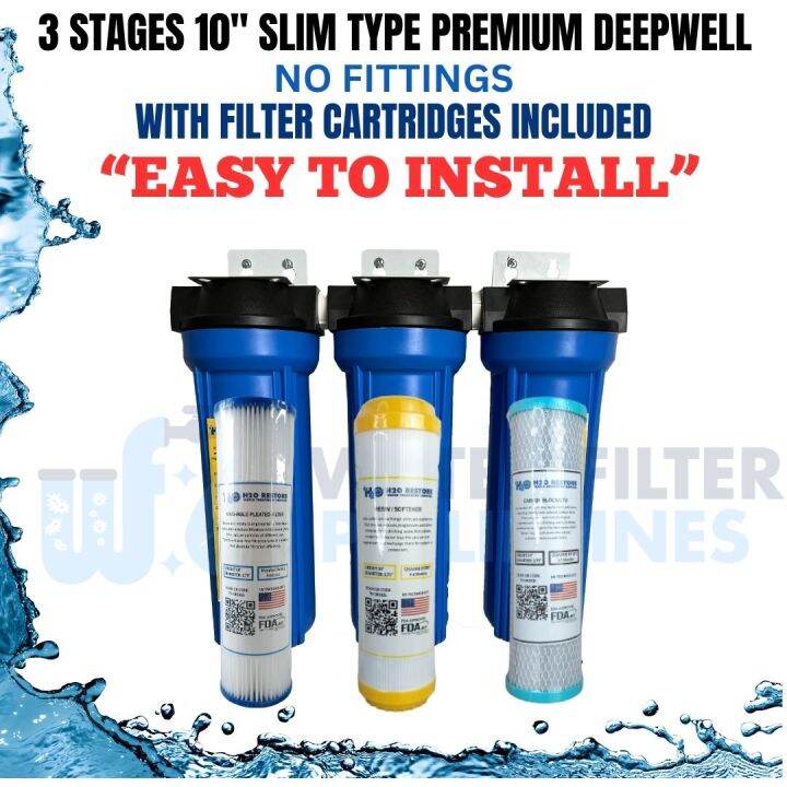 Water Filter 3 Stages 10” Slim type Premium Deepwell No Fittings Ideal ...