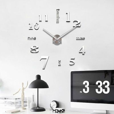 3D นาฬิกาแขวนกระจกสติ๊กเกอร์ติดผนัง DIY นาฬิกาคริลิคขนาดใหญ่ควอตซ์นาฬิกาแขวนผนังที่ถอดออกได้ศิลปะรูปลอกสติ๊กเกอร์ตกแต่งบ้าน