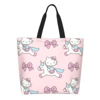 สวัสดี KittyCute กระเป๋า Tas Jinjing Kanvas สำหรับผู้หญิง-กระเป๋าใส่หนังสือถุงชอปปิ้งใช้ซ้ำได้สำหรับร้านขายของชำคุณครู