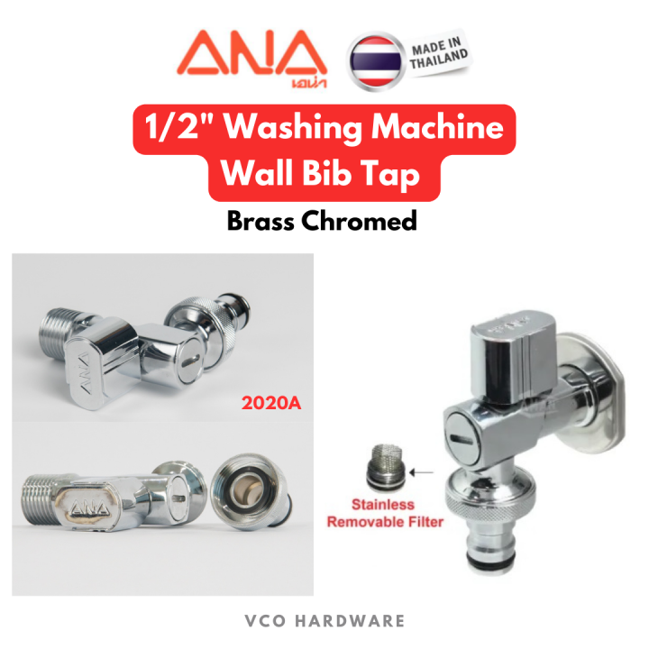 ANA Thailand 1/2" Washing Machine Wall Bib Tap Brass Chromed Threaded