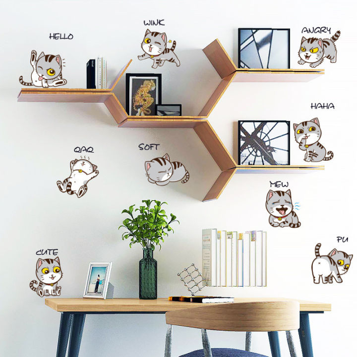 taroball-a-set-cute-cat-window-stickers-waterproof-wallpaper-diy-windows-films-decor-wall-stickers-for-home