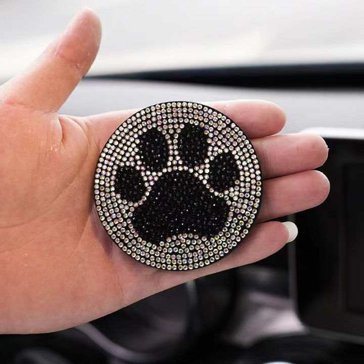 leyoufu-ที่รองแก้วยางนิ่มติดพลอยเทียมรูปอุ้งเท้าสุนัขผีเสื้อที่วางแก้วถ้วยน้ำกันลื่นอุปกรณ์ตกแต่งภายในรถยนต์