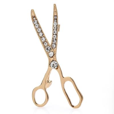 Wuli&amp;baby Simple Scissors Brooches For Women Men 2-color Rhinestone Hairdresser Clothes Designer Brooch Pins Gifts
