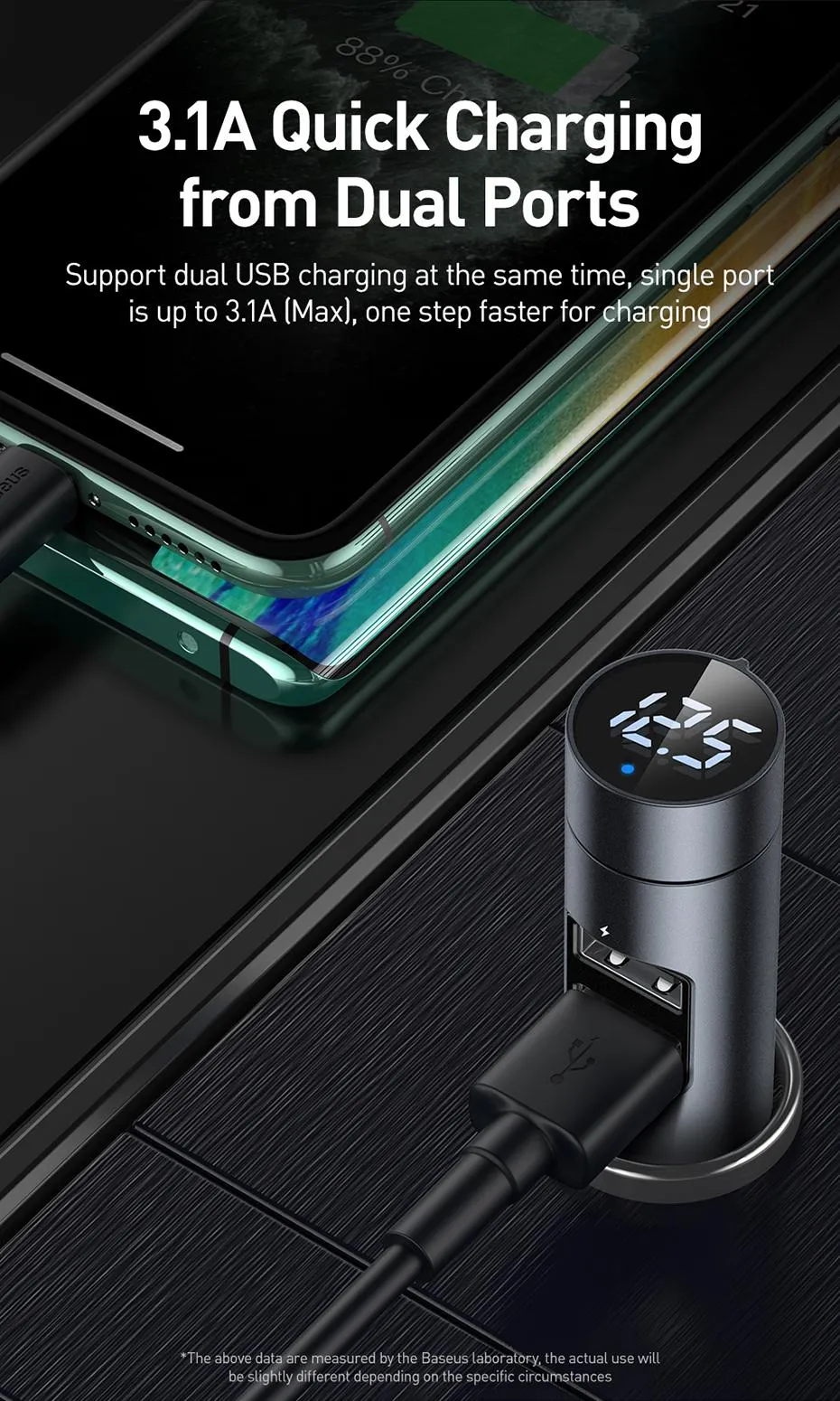 Baseus Transmetteur FM sans fil avec Bluetooth 5.0 pour voiture-7
