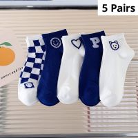 【YF】▧☎  5 Pairs Of Klein Womens Cartoon And Socks Leisure Checked Boat