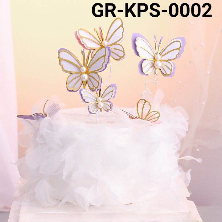 GR-KPS-0002 Cake topper hiasan kue kupu kupu butterfly pink ungu biru ...