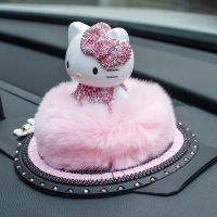 （A VOGUE）♛✎ Cute Cartoon Hello Kitty Diamond Car Perfume Seat Decoration Creative Rabbit Hair Interior Accessories Lady