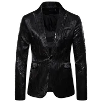 สไตล์ผู้ชาย Blazer Casual Slim ฟิตเนสอย่างเป็นทางการปุ่มเดียวชุดสำนักงาน Blazer Coat Top Sequins เสื้อสูท Masculino Blazers Men