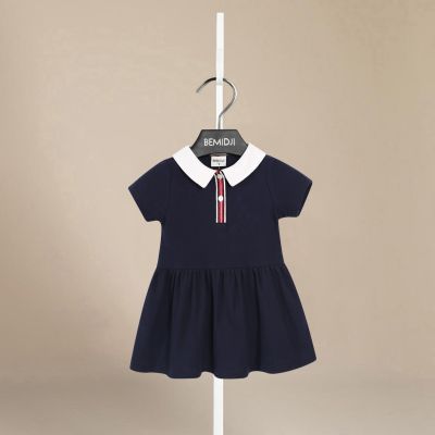 Girl Summer Dress Turn-down Collar Short sleeve baby Girl skirt cotton Casual Dresses Infant Baby Clothing Girls stripe Dresses