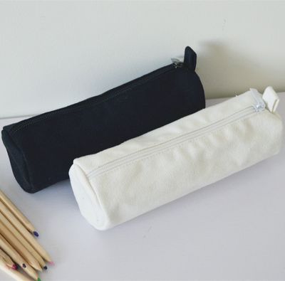 ☎ Simple Black White Pencil Case Office Stationery Storage Bag School Supplies High Capacity Canvas Material Pencil Bag