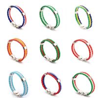 ▪ 1Pc Women Men Stainless Steel Russian Spain Germany France Italy Argentina National Flag PU Leather Bracelets Handmade Jewelry