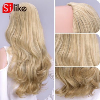 Silike 24นิ้วสังเคราะห์34ครึ่งวิกผม Body Wave คลิปต่อผม Ombre Ash สีบลอนด์ Curly Wigs สำหรับผู้หญิง210G