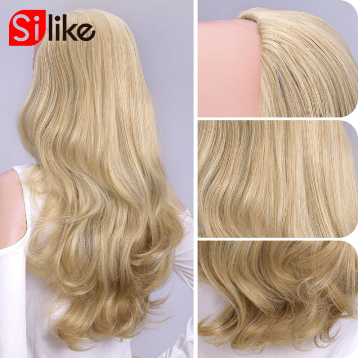 silike-24นิ้วสังเคราะห์34ครึ่งวิกผม-body-wave-คลิปต่อผม-ombre-ash-สีบลอนด์-curly-wigs-สำหรับผู้หญิง210g