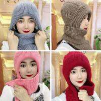 {Warm scarf}ฤดูหนาวผู้หญิง Beanies หมวกอบอุ่น Casualt หมวกผ้าพันคอชุดลำลอง Solid