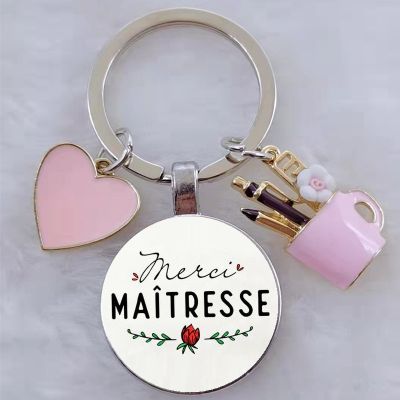 merci maitresse french letter word teachers day gift keychain  enamel pen holder love pendant DIY keychain gift Key Chains