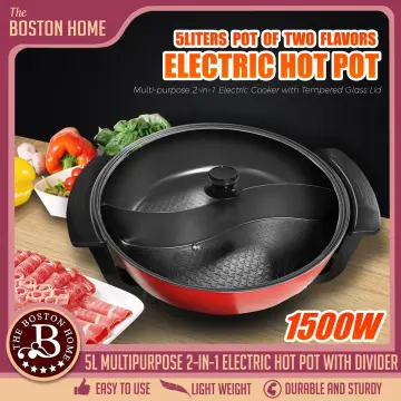 5L Electric Shabu Shabu Pot with Divider and Non-Stick Coating