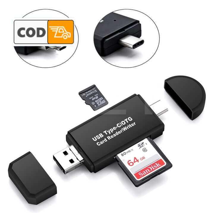 Memory Card Reader OTG 3 in 1 USB Type C + USB Type A + Micro USB Multi ...