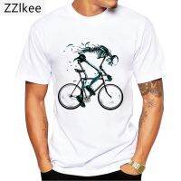 Vintage Funny Worn Out Is A T-Shirt Men Cool Old Bicycle and Skull Design Punk Top Boy White Tees  2RFJ