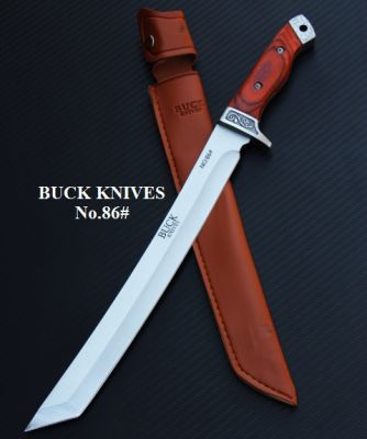 มีดใบตายหัวตัด TANTO BUCK KNIVES No.86 FULL TANK ใบมีด 5Cr15mov ด้ามจับไม้ พร้อมซอง ขนาด 16.5 นิ้ว