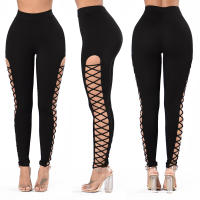 【cw】 Meilaoshi European and American Spring and Autumn New Lace-up Ankle-Length Pants Side Cross Leggings Lace-up Womens Outing Skinny Pants ！