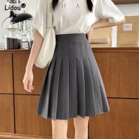 【LZ】❀✿❡  Mini saias de estilo preppy feminino solta cintura alta fina monocromática simplicidade estilo jovem casual Lady moda verão