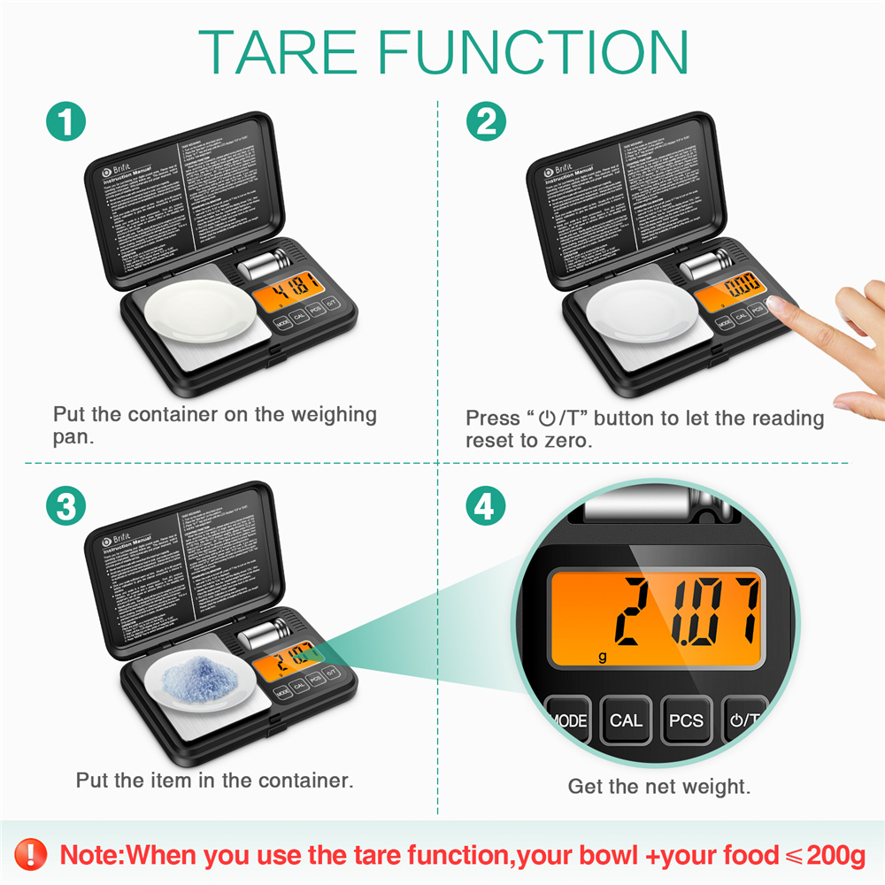 Brifit Mini Digital Weighing Scale New Version Battery Included Electronic Smart Scale with 50g calibration weight 100g-0.01g Pocket Scale Tare & Auto Off Function 