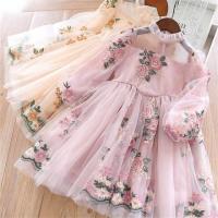 NNJXD Girls Long Sleeve Dress Embroidered Tulle Wedding Princess Dress Dress for Kids Casual Party Dress Flower Girl Dress