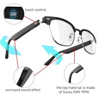 NEWSmart Bluetooth Audio Glasses blu ray glasses Metal Frame Optical Replaceable for Reading Gaming Driving E10 inligent audio glasses