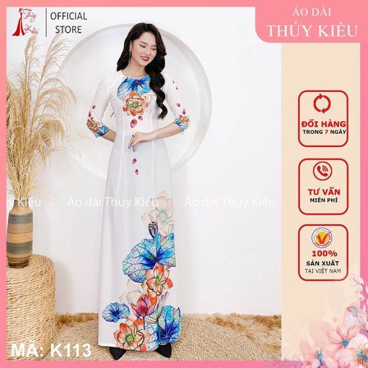 Áo Dài Trắng Hoa Sen Nữ May Sẵn Thiết Kế Đẹp Cách Tân Tết K113 Thúy Kiều  Mềm Mại, Co Giãn, Áo Dài Giá Rẻ | Lazada.Vn