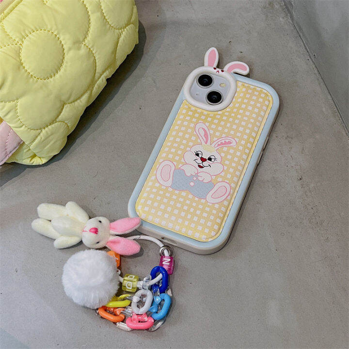 เคสกระต่ายน่ารักสำหรับ-iphone-14promaxกรณีโทรศัพท์กระต่ายการ์ตูนตลกสำหรับ-iphone12promax-เคสโทรศัพท์เบาะลมสีเหลืองสำหรับ-iphone11-หูฟังกระต่ายสเตอริโอสำหรับ-iphone13-plush-ตุ๊กตากระต่ายจี้กรณีโทรศัพท์