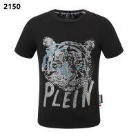 คุณภาพสูงผู้ชาย Philipp Plein เสื้อหัวเสือประดับเพชร,เสื้อยืดแขนสั้นผ้าคอตตอนเสื้อ PP เสื้อยืดสุดเท่