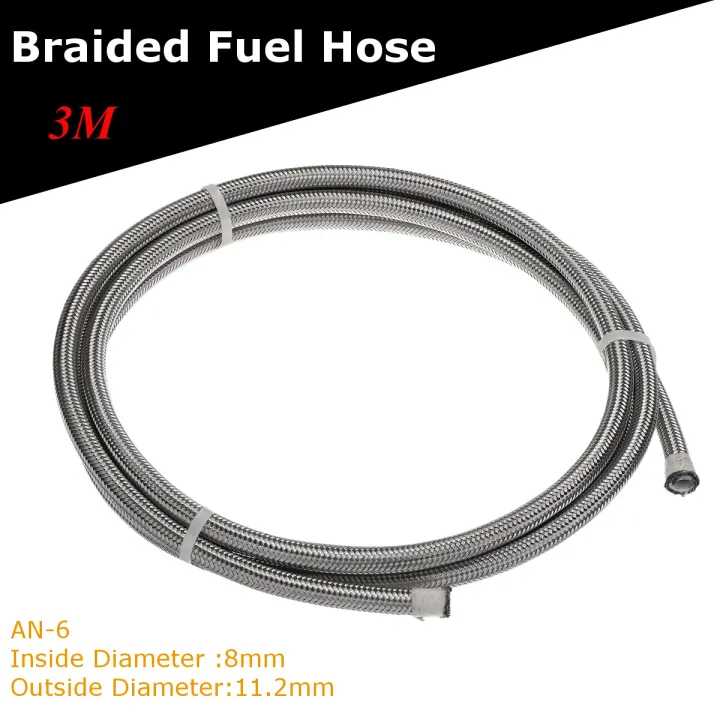 1pcs 3M AN6 Silver Stainless Steel Braided Pipe Fuel Hose Oil Gas