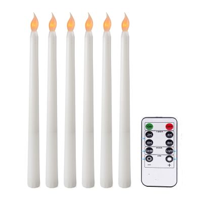 6Pcs Flameless Taper Candles Flickering with 10-Key Remote Timer, Battery Operated LED Candlesticks Window Candles