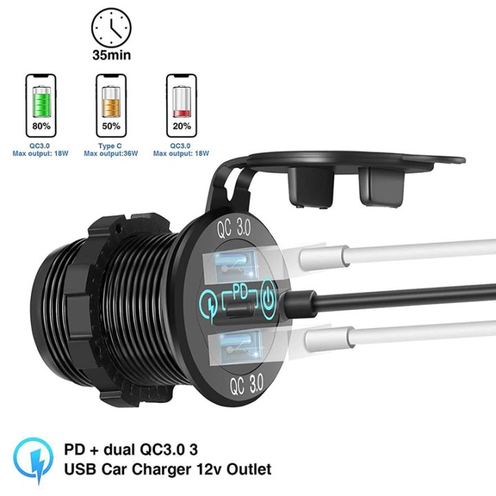 quick-charge-socket-60w-usb-c-multiple-car-charger-socket-pd-3-0-amp-two-qc3-0-ports-with-touch-switch-fast-car-adapter