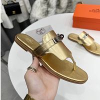 HER MES Womens Sandals Flat High Quality H Flip Slippers Size 35-42 Sandal perempuan pada papan asal selipar pinggang bawah rata