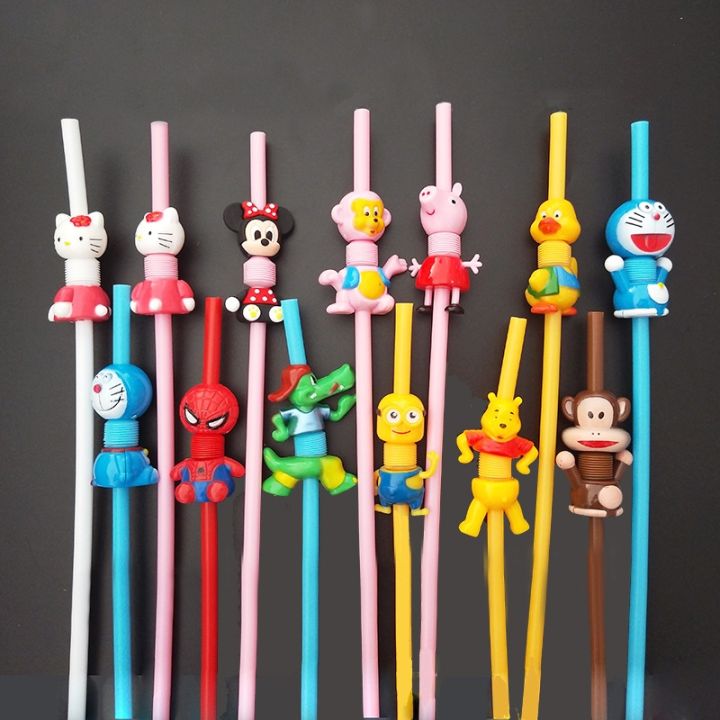 5-3-1pcs-plastic-drinking-straws-birthday-party-decorations-spider-hero-tableware-mickey-mouse-reusable-eco-straw-kids-straws