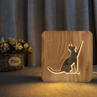 3D Wooden Lamp Lovely Cat Stars Kitten Meow Bunny LED USB Night Light Novelty Kid Bedroom 3D Decoration Table Lamp Child Gift