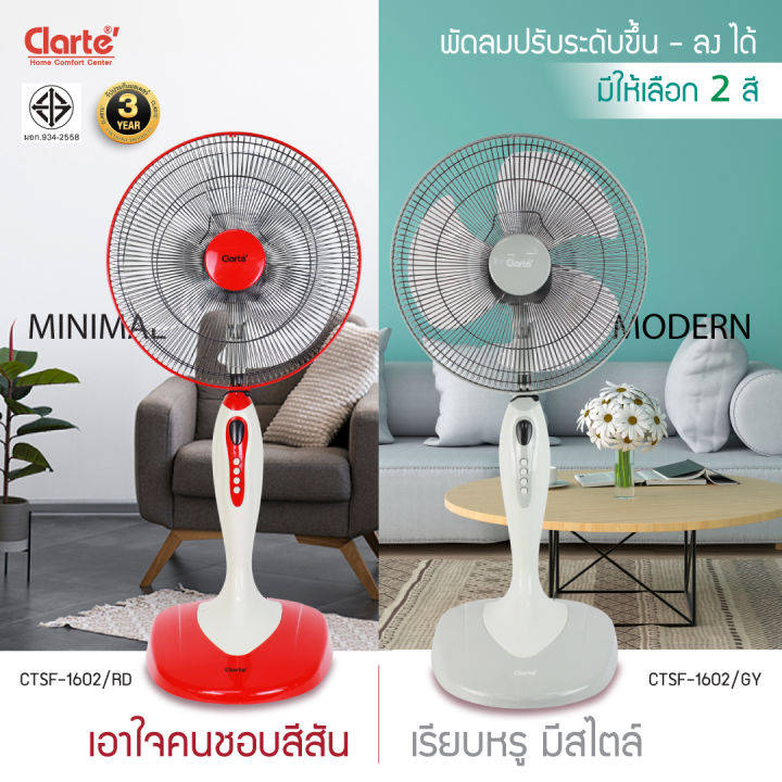 clarte-พัดลมปรับระดับ16-ใบพัดใส-รุ่น-ctsf-1602-มีให้เลือก-2-สี-พัดลมไม่มีเสียง-พัดลมตัวใหญ่-พัดลมสีสันสดใส-พัดลมแรง-clarte-thailand