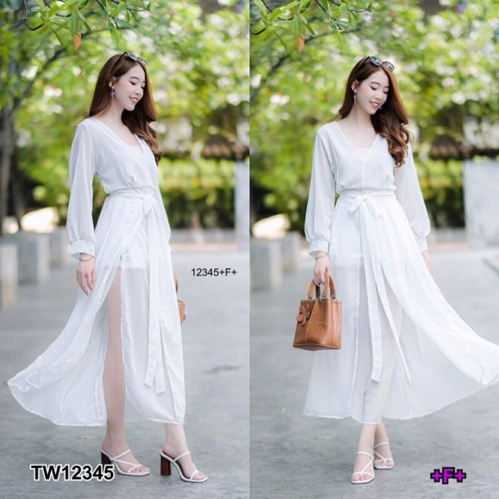 dress-เดรสคอวียาว-งานผ้าชีฟองพริ้วๆ-เลยค่ะ-เนื้อผ้าใส่สบาย-มีซิปหลัง-เอวเย็บติดสายผูกสวยๆ