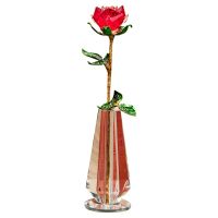 Crystal Rose Vase Figurine Golden Green Leaves Rose Ornament Home Decor Birthday Wedding Gift
