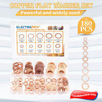 180PCS Flat Washers แหวนปิดผนึก Copper Flat Assortment ทองเหลืองชุบเครื่องซักผ้าชุด 5/6/8/10/12/14 มม. พร้อมกล่องเหมาะสำหรับสกรู-Zkeir