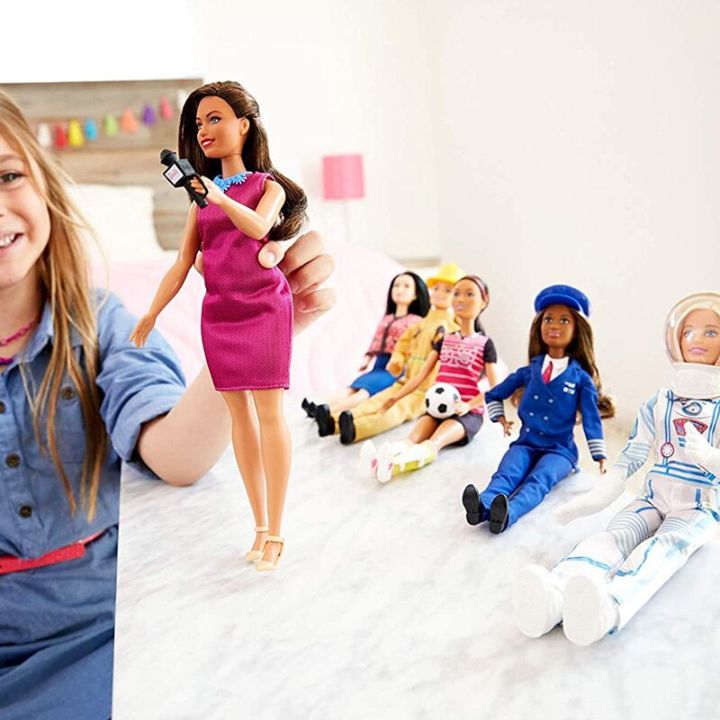 barbie-แมทเทลแบบดั้งเดิม60th-ตุ๊กตาวันครบรอบปีสำหรับสาวๆผู้สมัครนักบินอวกาศนักข่าวนักผจญเพลิงนักบินของขวัญแบรนด์-kids-toys