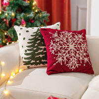 DUNXDECO Christmas Tree Snowflake Cushion Cover Decorative Pillow Case Warm Cozy Teddy Fleece Holiday Room XMS Sofa Coussin Deco