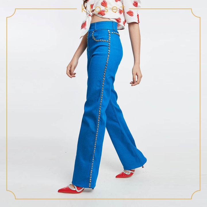 kloset-embellished-denim-pants-ss19-p010-กางเกงผู้หญิง-เสื้อผ้าผู้หญิง-เสื้อผ้าแฟชั่น-กางเกงขายาว-กางเกงยีน-กางเกงผ้ายีน