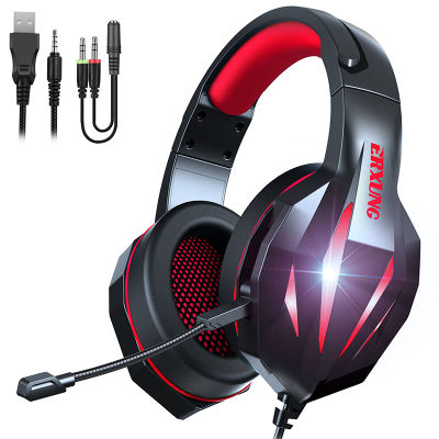 Gaming Headset Subwoofer Stereo With Microphone Wired Head-Mounted LED Light Emitting 3.5mm Plug Suitable For PS4 PC Laptop