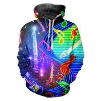 2023 style Colorful Guitar Music Notes Shiny Hoodies Men/Women Sweatshirt Men Hooded 3d Brand Clothing Cap Hoody Print Jacket Hoody，can be customization